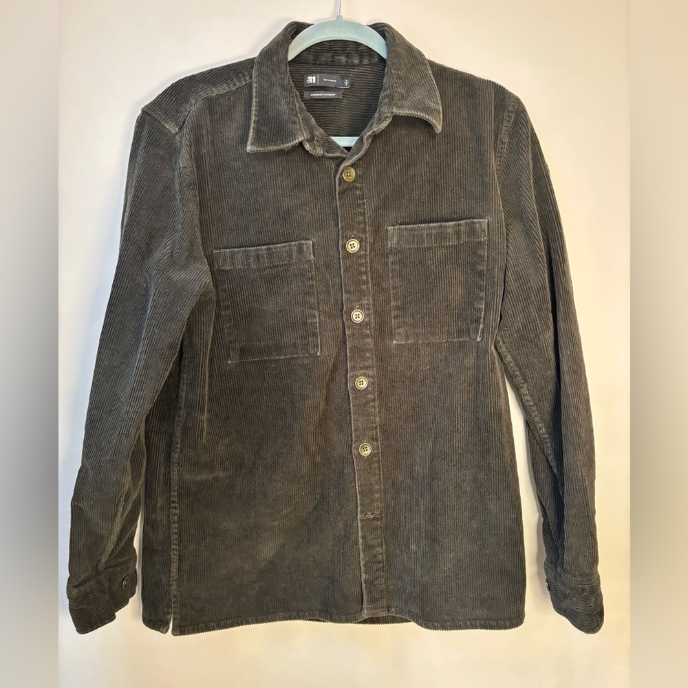 Simons Men's Corduroy Button-Front Shirt Jacket in Dark green